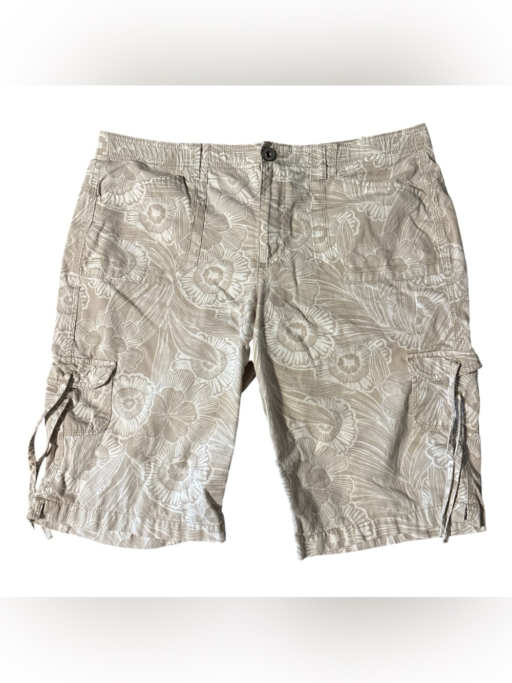 Beige Floral Cargo Shorts with Utility Pockets